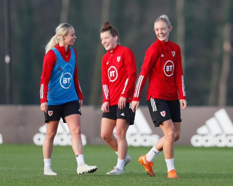 Angharad James having a laugh in training